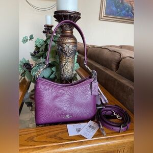 NWT Coach Small Laurel Shoulder Bag with Flower Charm Plum/Jasmine